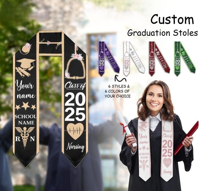 Customized Nursing Stole, Custom College Graduation Sash, Name Stole Nursing Stole Graduation 2025, Nursing Graduation, Class of 2025 Stole