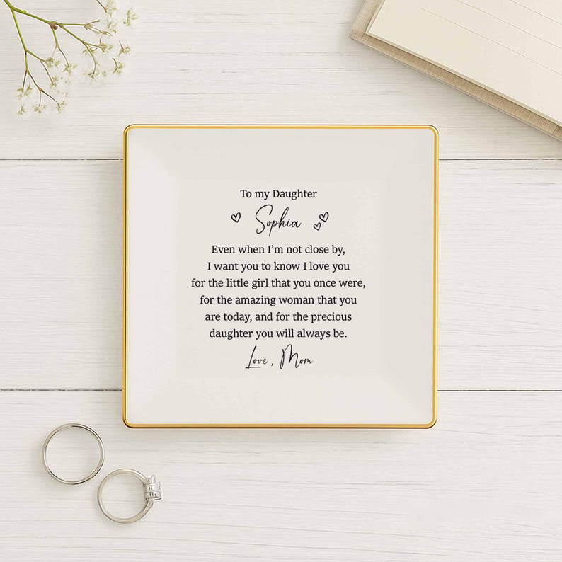 Custom Daughter Jewelry Tray Gift, Special Gift For Daughter From Mom, Daughter Ring Dish Birthday Gift, Daughter Trinket Dish Keepsake