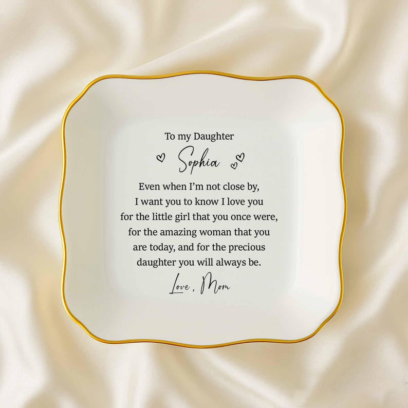 Custom Daughter Jewelry Tray Gift, Special Gift For Daughter From Mom, Daughter Ring Dish Birthday Gift, Daughter Trinket Dish Keepsake