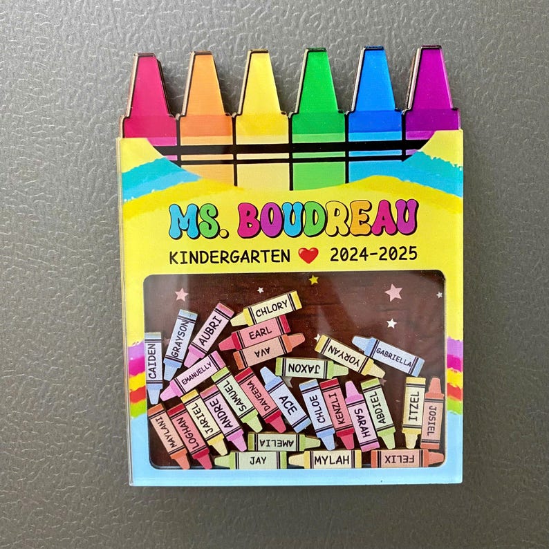 Custom Teacher Crayon Magnet, Teacher Appreciation Gifts, Custom Teacher Gifts Magnet, Thank You Gift, Crayon Shaker Magnet With Kids Names