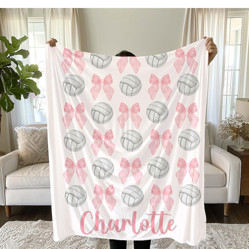 Personalized Volleyball Blanket: Team Bows Design, Custom Throw