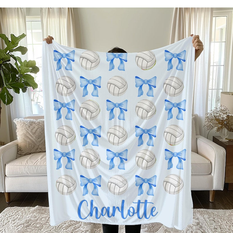 Personalized Volleyball Blanket: Team Bows Design, Custom Throw
