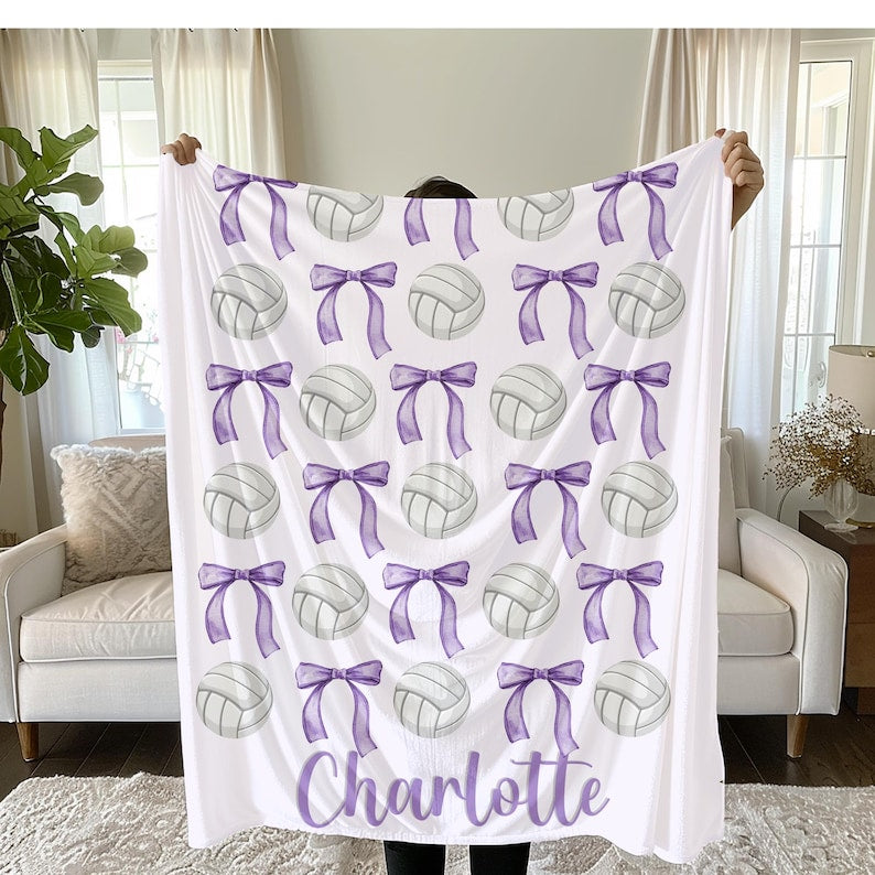 Personalized Volleyball Blanket: Team Bows Design, Custom Throw