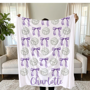 Personalized Volleyball Blanket: Team Bows Design, Custom Throw