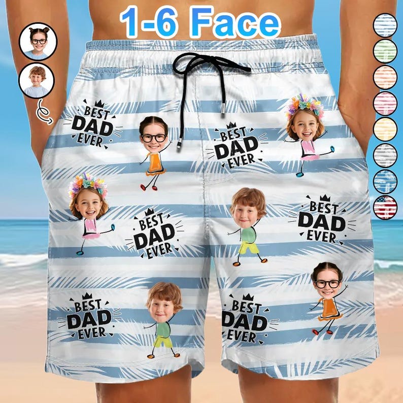 Personalized Photo Beach Shorts - Best Dad Grandpa Ever Gift, Custom Unisex Swim Trunks, Funny Father's Day Present, Summer Vacation Shorts