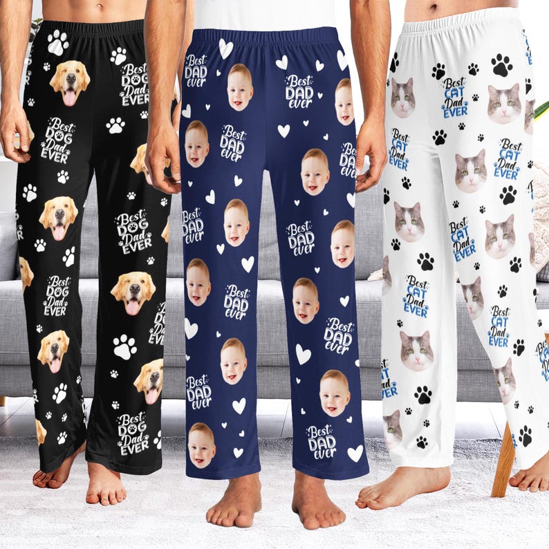 BEST DAD EVER Pajama Pants with Faces, Father's Day Gifts for Dad, Custom Photo Face Pajamas, Personalized socks Pajama Pants, Gifts for Dad