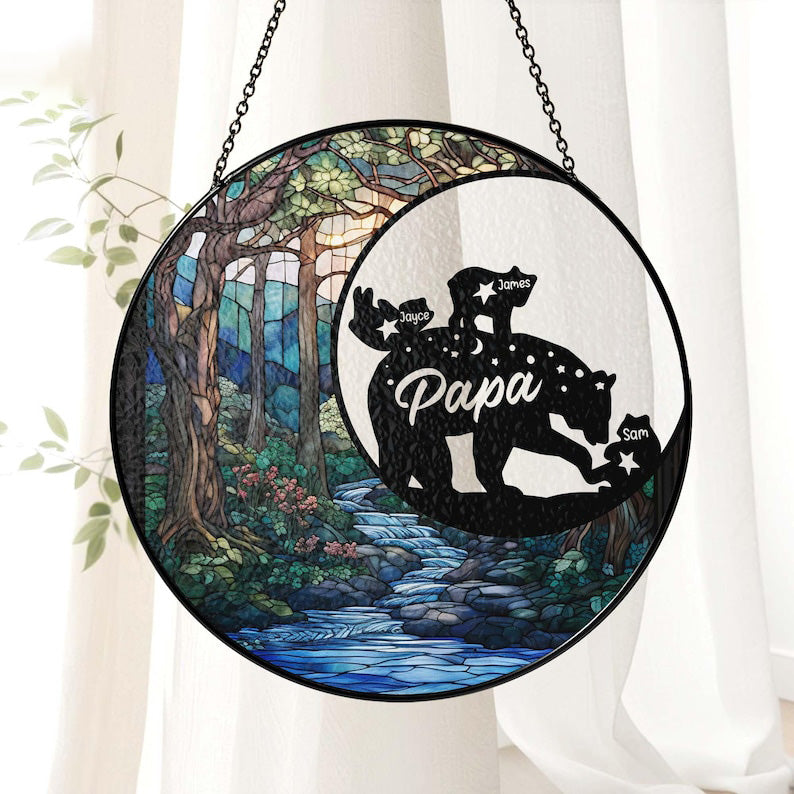 Custom Papa Bear Suncatcher, Custom Bear Family Suncatcher, Fathers Day Gift for Dad, Gift for Dad from Kid, Papa gift, Dad Birthday Gifts