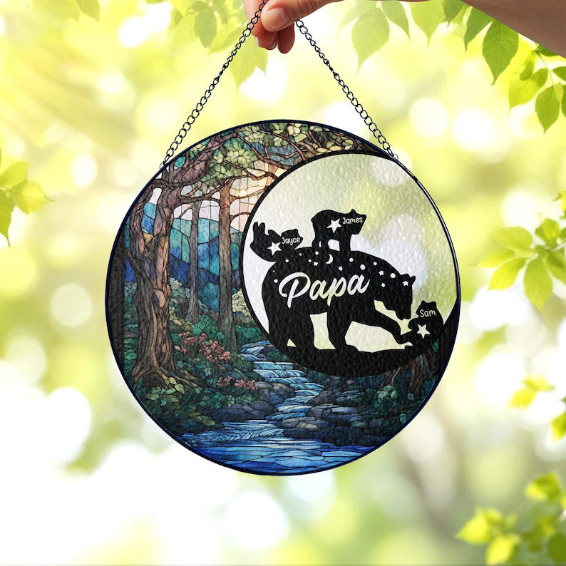 Custom Papa Bear Suncatcher, Custom Bear Family Suncatcher, Fathers Day Gift for Dad, Gift for Dad from Kid, Papa gift, Dad Birthday Gifts
