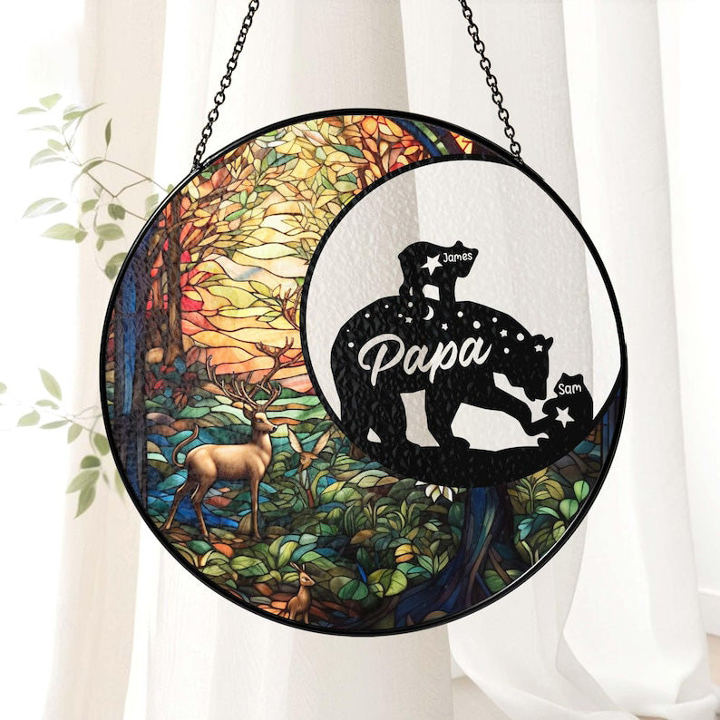 Custom Papa Bear Suncatcher, Custom Bear Family Suncatcher, Fathers Day Gift for Dad, Gift for Dad from Kid, Papa gift, Dad Birthday Gifts