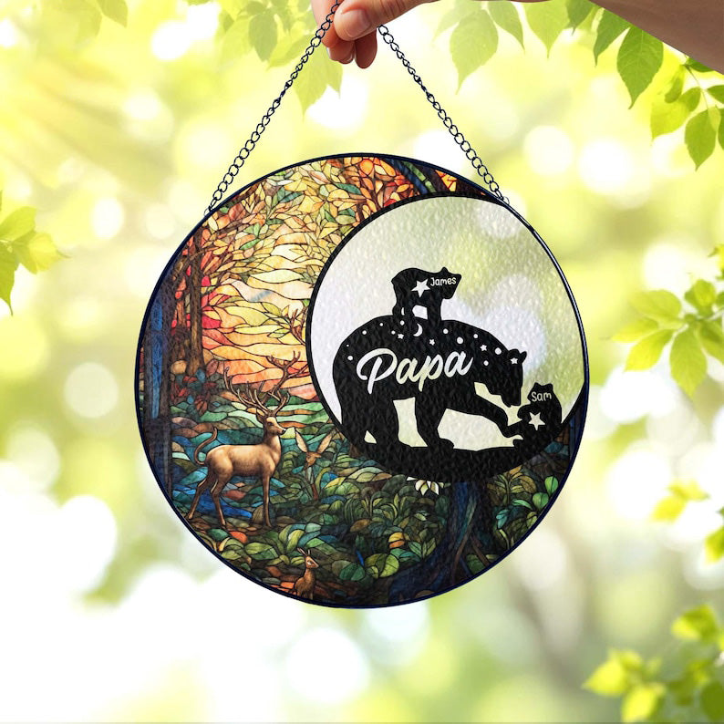 Custom Papa Bear Suncatcher, Custom Bear Family Suncatcher, Fathers Day Gift for Dad, Gift for Dad from Kid, Papa gift, Dad Birthday Gifts