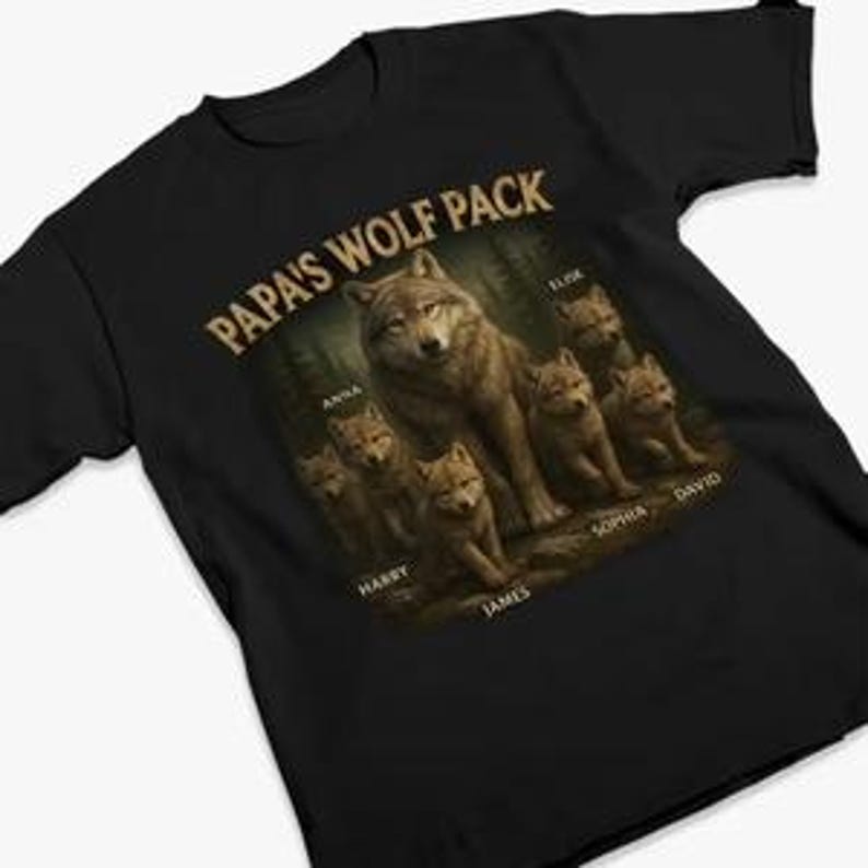 Papa s Wolf Pack - Family Personalized Custom T-shirt- Father's Day, Gift For Dad, Grandpa, Father's Day Gift, Hand Dad Gift