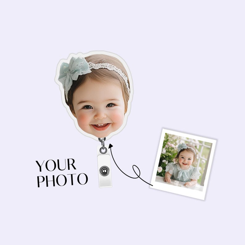 Personalized Baby Face Keychain, Custom Dog Badge Reel, Cat Face Badge Reel, Badge Reel for Office Worker, For Teacher Badge Reel