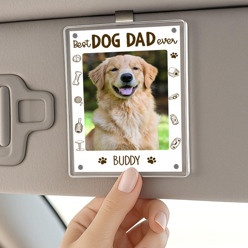 Dog Dad Photo Car Visor Clip, Custom Pet Photo Gift, Fathers Day Gift For Dad, Dog Dad Gift, Pet Lovers Gift, Gift For Him, Car Accessory