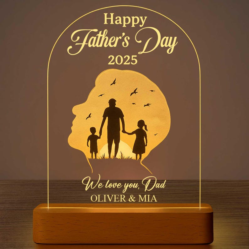 Personalized Father's Day LED Lamp Custom Dad's Night Light with Kids Names Sentimental Gift for Dad and Grandpa