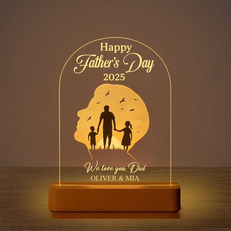 Personalized Father's Day LED Lamp Custom Dad's Night Light with Kids Names Sentimental Gift for Dad and Grandpa
