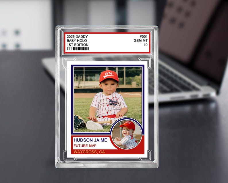 Custom Photo Baseball Cards for Newborn, Baby Announcement Trading Card Block, Custom Acrylic Block Plaque, New Dad Gift, Birthday Favors