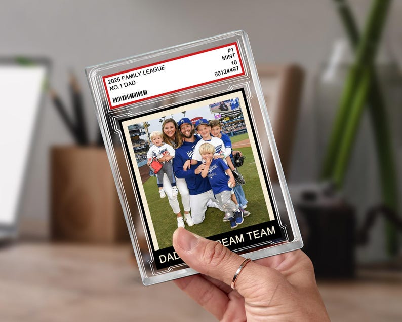Custom Family Photo Trading Card Style Personalized Acrylic Block Plaque, Father's Day Gift for Baseball Dad, Husband Gifts, 1 Dad Sports