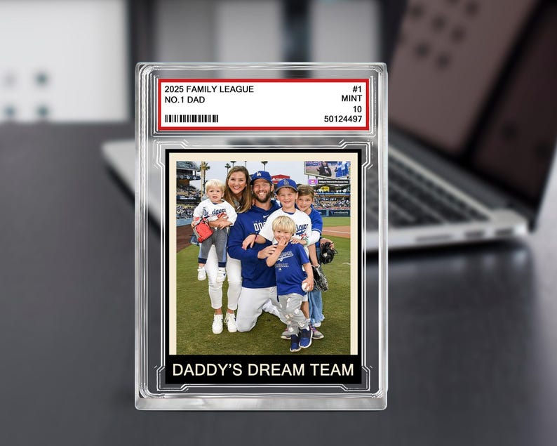 Custom Family Photo Trading Card Style Personalized Acrylic Block Plaque, Father's Day Gift for Baseball Dad, Husband Gifts, 1 Dad Sports