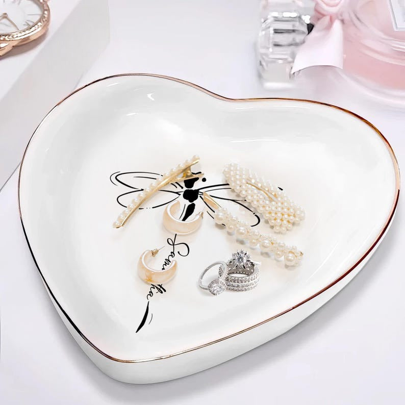 Personalized Dragonfly Jewelry Dish, Ring Tray for Women, Inspirational Gift for Her, Maid Of Honor Gift, Grandma Gift,Nature Lover Keepsake