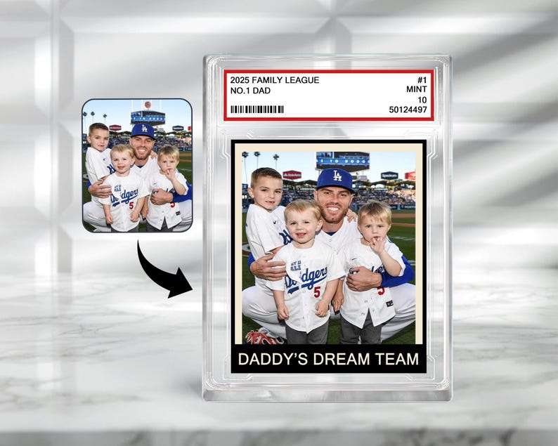 Custom Family Photo Trading Card Style Personalized Acrylic Block Plaque, Father's Day Gift for Baseball Dad, Husband Gifts, 1 Dad Sports