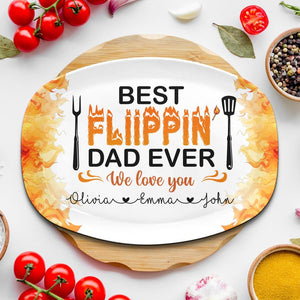 Custom Best Flippin' Dad Ever With Kids' Names, Personalized Grilling Platter For Daddy, Father's Day Gifts, Funny Gift for Dad, Platter BBQ