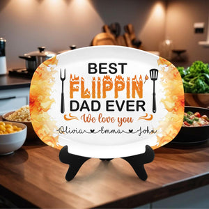 Custom Best Flippin' Dad Ever With Kids' Names, Personalized Grilling Platter For Daddy, Father's Day Gifts, Funny Gift for Dad, Platter BBQ
