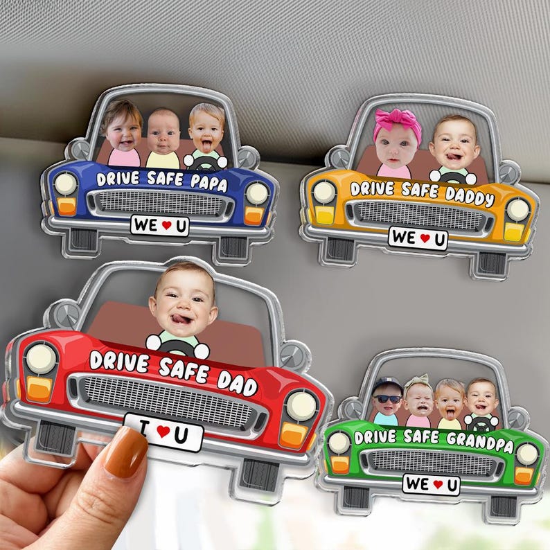 Personalized Father's Day Gift For Dad, Custom Kids Photo Visor Clip For Dad, Drive Safe Daddy Car Sun Visor Clip, Drive Safe Gift For Papa