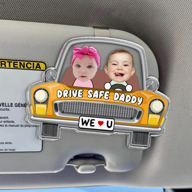 Personalized Father's Day Gift For Dad, Custom Kids Photo Visor Clip For Dad, Drive Safe Daddy Car Sun Visor Clip, Drive Safe Gift For Papa