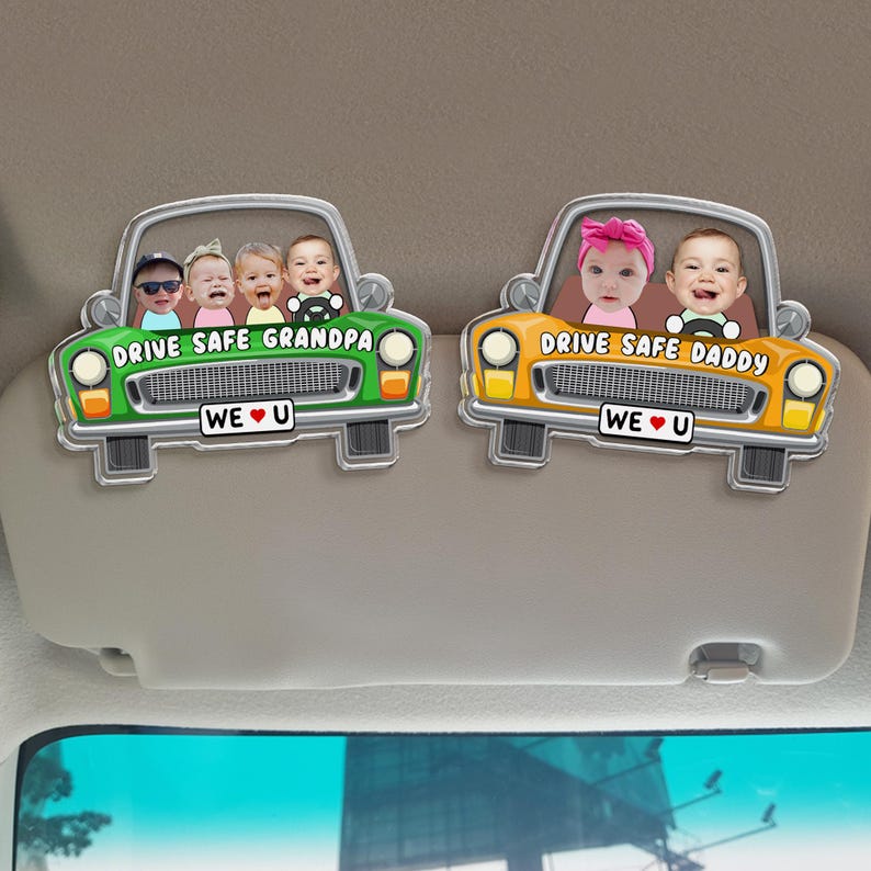 Personalized Father's Day Gift For Dad, Custom Kids Photo Visor Clip For Dad, Drive Safe Daddy Car Sun Visor Clip, Drive Safe Gift For Papa