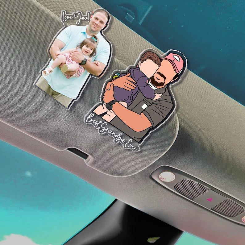 Personalized Father's Day Gift For Dad, Custom Portrait From Photo Car Visor Clip, New Dad Gift, Faceless Portrait Visor, Gift For Husband
