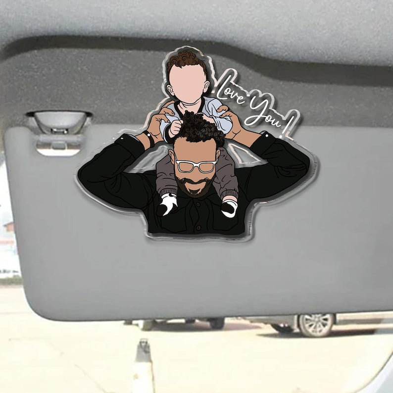 Personalized Father's Day Gift For Dad, Custom Portrait From Photo Car Visor Clip, New Dad Gift, Faceless Portrait Visor, Gift For Husband