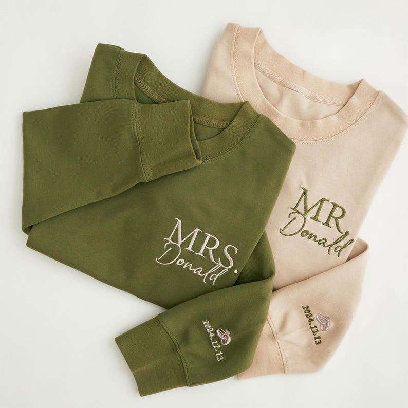 Personalised Mr Mrs Embroidered Sweatshirt - Date on Sleeve, Honeymoon Sweatshirt, Bridal Shower Gift, Couple's Hoodie, Honeymoon Wear il_794xN.6861603925_2r8z.jpg