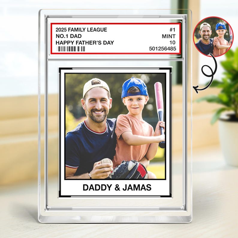 Custom Family League No. 1 Dad, Personalized Trading Card Acrylic Block Plaque, Custom Father's Day Gift For Dad Husband, Sport Dad Keepsake