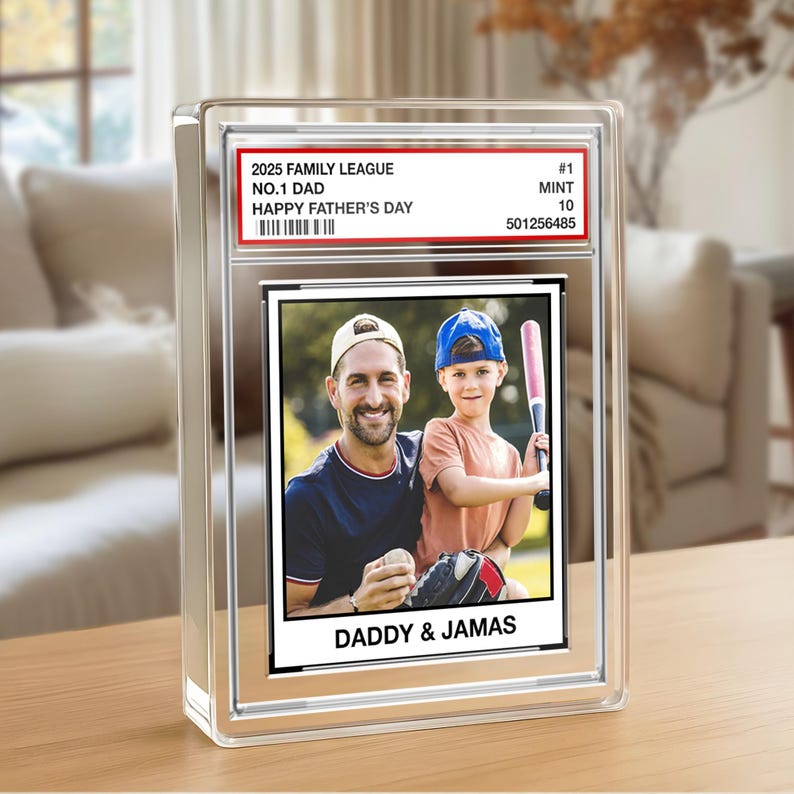 Custom Family League No. 1 Dad, Personalized Trading Card Acrylic Block Plaque, Custom Father's Day Gift For Dad Husband, Sport Dad Keepsake