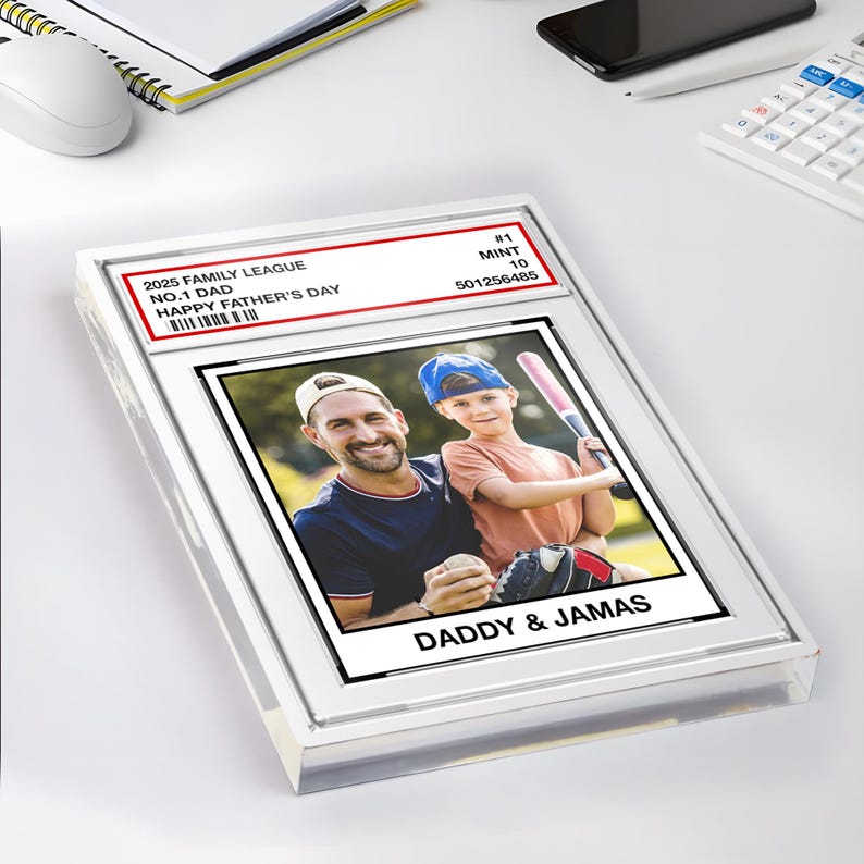 Custom Family League No. 1 Dad, Personalized Trading Card Acrylic Block Plaque, Custom Father's Day Gift For Dad Husband, Sport Dad Keepsake