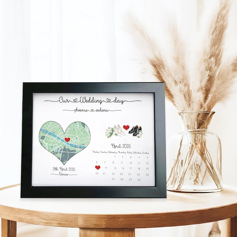 Wedding Map frame Gift, Personalised Wedding engaged Frame, Wedding Date Gift, Wedding Gifts, Couple Gift, Wedding Location Gift, new couple