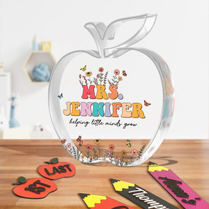 Customized Teacher Acrylic Block Desk Sign, Teacher Desk Name Plate, Teacher Appreciation, Helping Little Minds Grow Acrylic Teacher Block