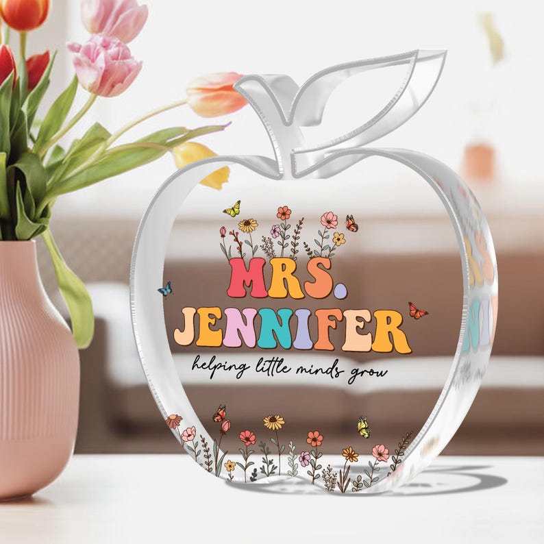 Customized Teacher Acrylic Block Desk Sign, Teacher Desk Name Plate, Teacher Appreciation, Helping Little Minds Grow Acrylic Teacher Block