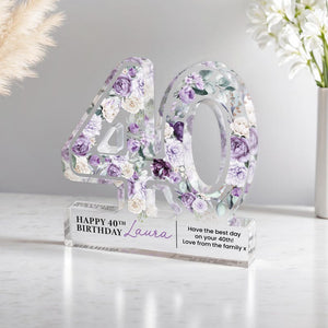 Personalised 40th Birthday Gift Plaque, Happy 40th Birthday Gift For Her, 40th Birthday Gifts, Floral 40th Gift, Gift for Her