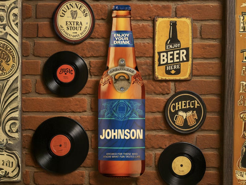Custom Beer Bottle Opener Wall Sign, Man Cave Bar Decor, Father's Day Gift, Groomsman Gift, Home Bar Accessories, Gift for Dad, Beer Gift