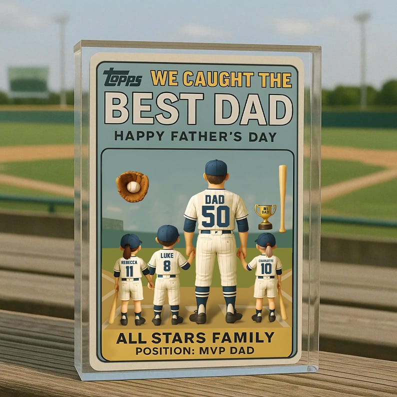We Caught the Best Dad Vintage Baseball Trading Card Style Acrylic Block Personalized Father s Day Gift for Dad, Grandpa, or Husband