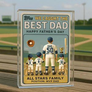 We Caught the Best Dad Vintage Baseball Trading Card Style Acrylic Block Personalized Father s Day Gift for Dad, Grandpa, or Husband