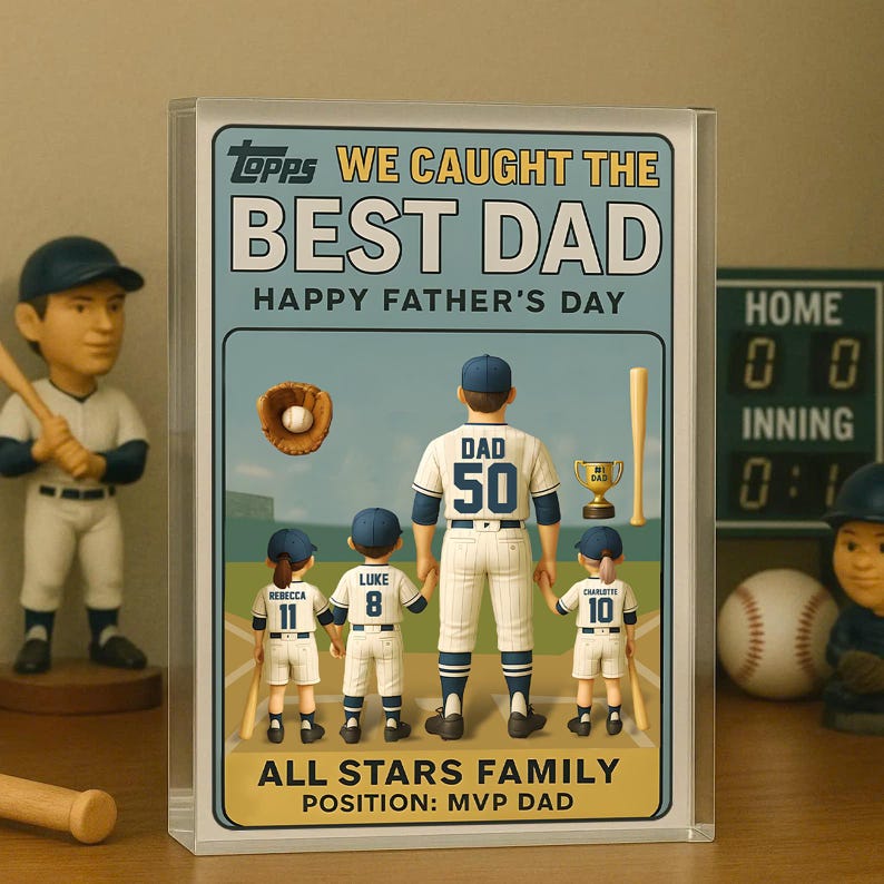 We Caught the Best Dad Vintage Baseball Trading Card Style Acrylic Block Personalized Father s Day Gift for Dad, Grandpa, or Husband