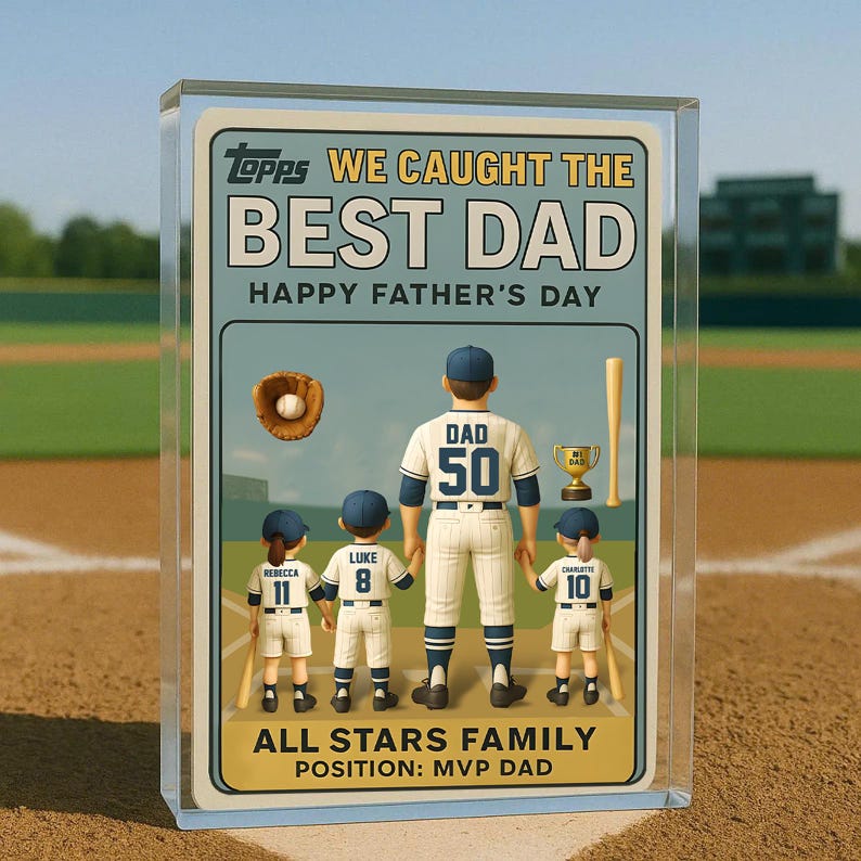 We Caught the Best Dad Vintage Baseball Trading Card Style Acrylic Block Personalized Father s Day Gift for Dad, Grandpa, or Husband