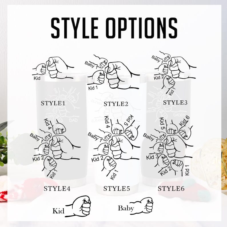 Dad Fist Bump Kids Names Tumbler, Father's Day Gift for Daddy, Tumbler 30oz Stainless Steel Cup, Personalised Tumbler for Dad