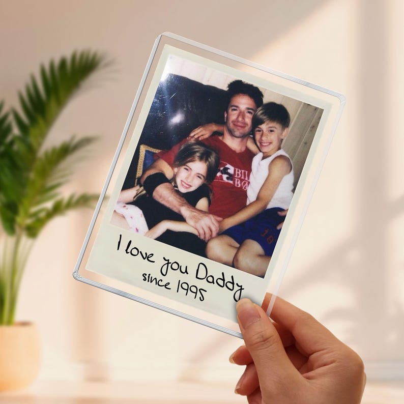 Personalized Fathers Day Gift For Dad, Acrylic Plaque Daddy Kids Portrait, Custom Vintage Photo Polaroid New Dad Gift, Best Dad Grandpa Gift
