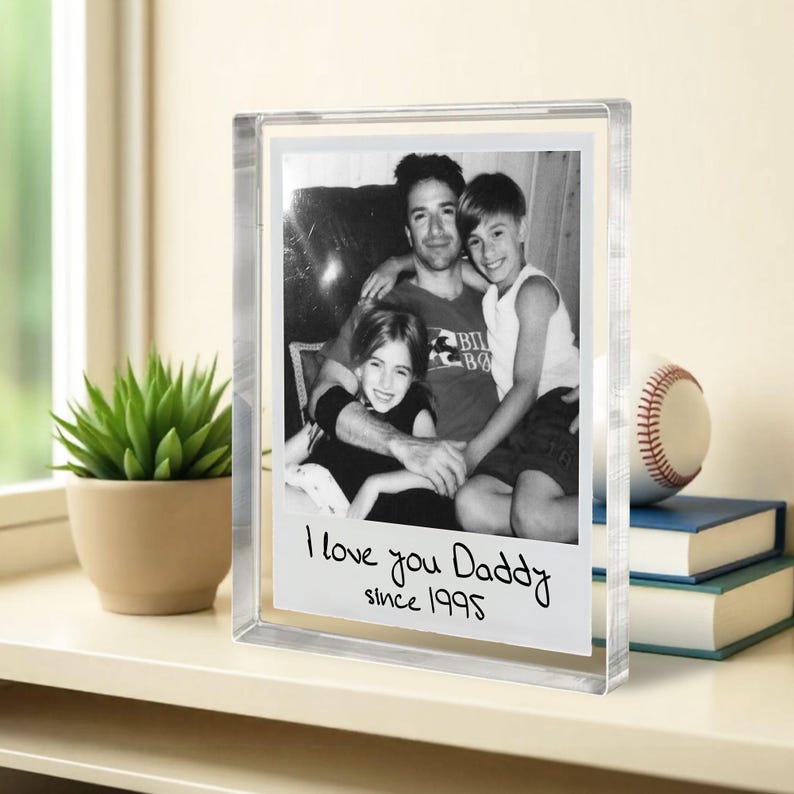 Personalized Fathers Day Gift For Dad, Acrylic Plaque Daddy Kids Portrait, Custom Vintage Photo Polaroid New Dad Gift, Best Dad Grandpa Gift