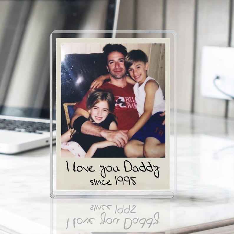 Personalized Fathers Day Gift For Dad, Acrylic Plaque Daddy Kids Portrait, Custom Vintage Photo Polaroid New Dad Gift, Best Dad Grandpa Gift
