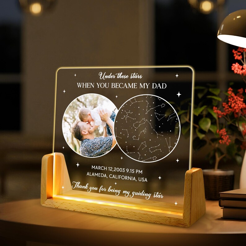 The Day You Became My Dad Custom Star Map Night Light, First Time Dad Gift, First Fathers Day Gift, Night Sky By Date, New Dad Birthday Gift