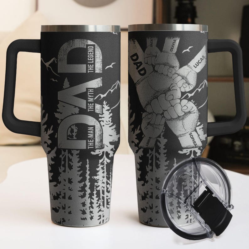 Dad, Grandpa, Papa Forest With Kids' Names, Personalized Dad and Kids First Bump 40oz Tumbler, Custom First Bump Dad Tumbler, New Dad Gift